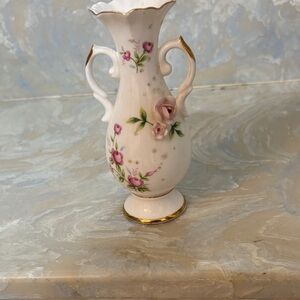 Towle White Vase with Pink and Gold Floral Design